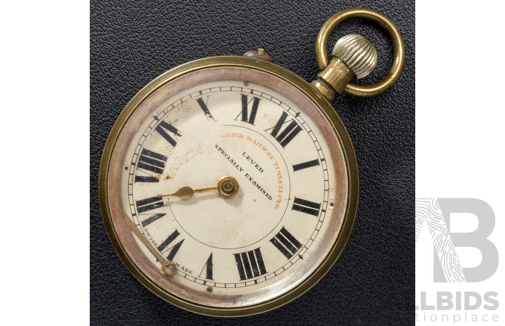 Antique 52mm Superior Railway Timekeeper Lever Specially Examined Pocket Watch, Swiss Made