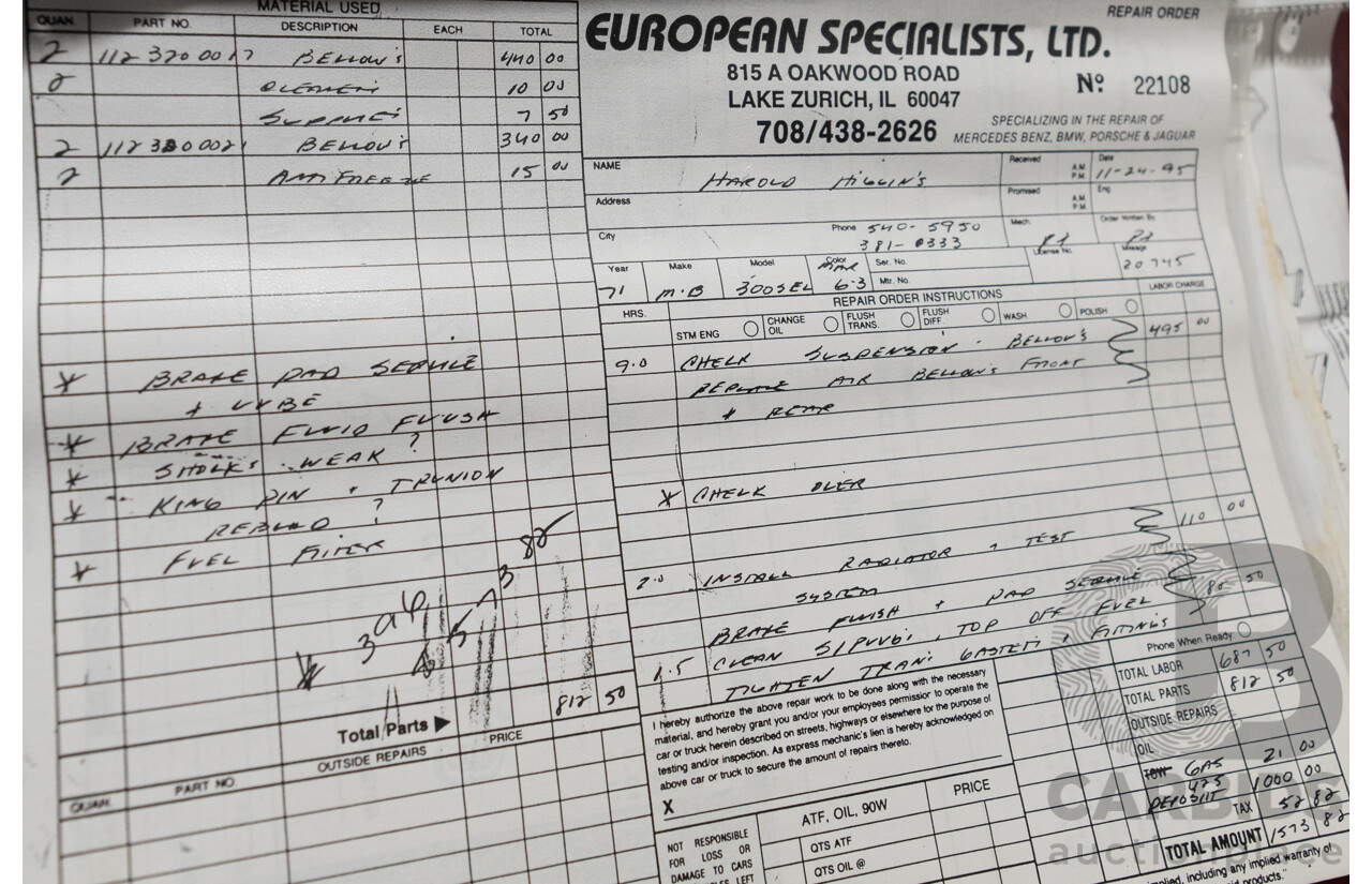 8/1970 Mercedes Benz 300 SEL 6.3 "Red Pig Tribute" W109 4d Sedan Cranberry V8 6.3L - Import