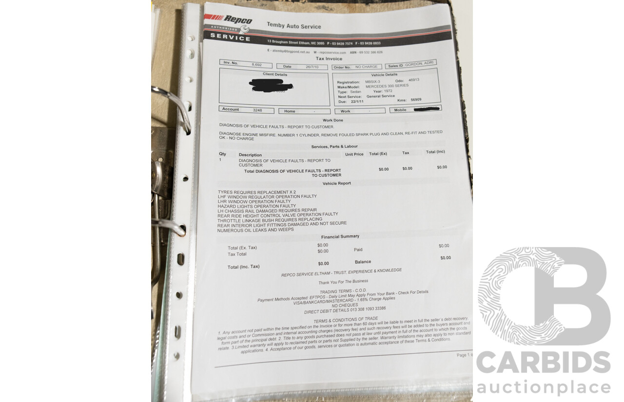 8/1970 Mercedes Benz 300 SEL 6.3 "Red Pig Tribute" W109 4d Sedan Cranberry V8 6.3L - Import