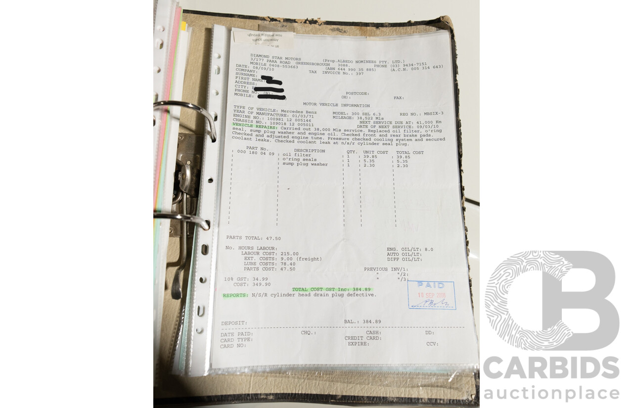 8/1970 Mercedes Benz 300 SEL 6.3 "Red Pig Tribute" W109 4d Sedan Cranberry V8 6.3L - Import