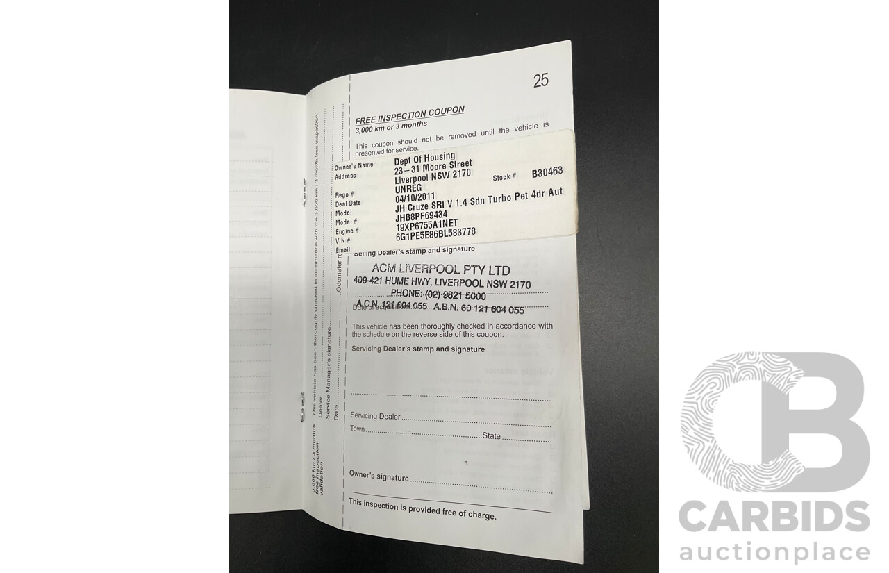 9/2011 Holden Cruze SRi V JH 4d Sedan Alto Grey Metallic Turbo 1.4L