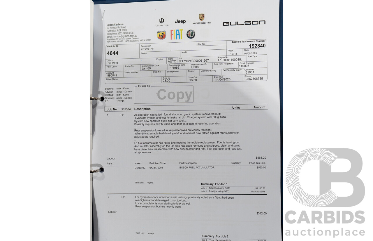 01/1986 Ferrari 412 A Tipo F101 EL 2d Coupe Argento Fer Silver V12 4.9L - Hong Kong Import