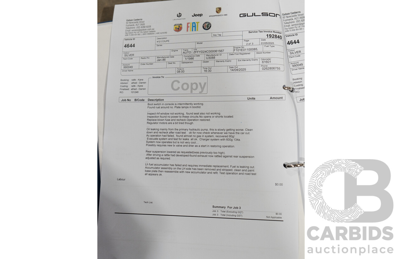 01/1986 Ferrari 412 A Tipo F101 EL 2d Coupe Argento Fer Silver V12 4.9L - Hong Kong Import