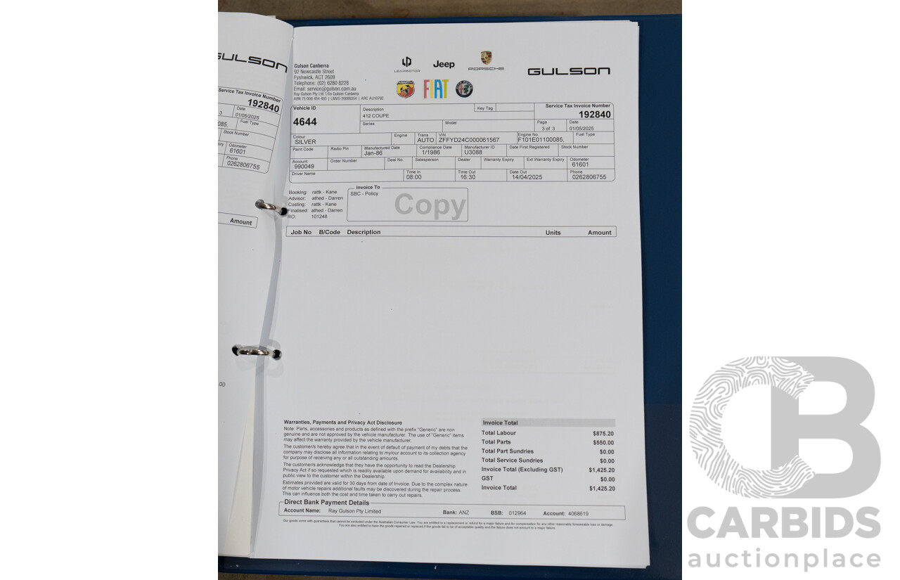 01/1986 Ferrari 412 A Tipo F101 EL 2d Coupe Argento Fer Silver V12 4.9L - Hong Kong Import