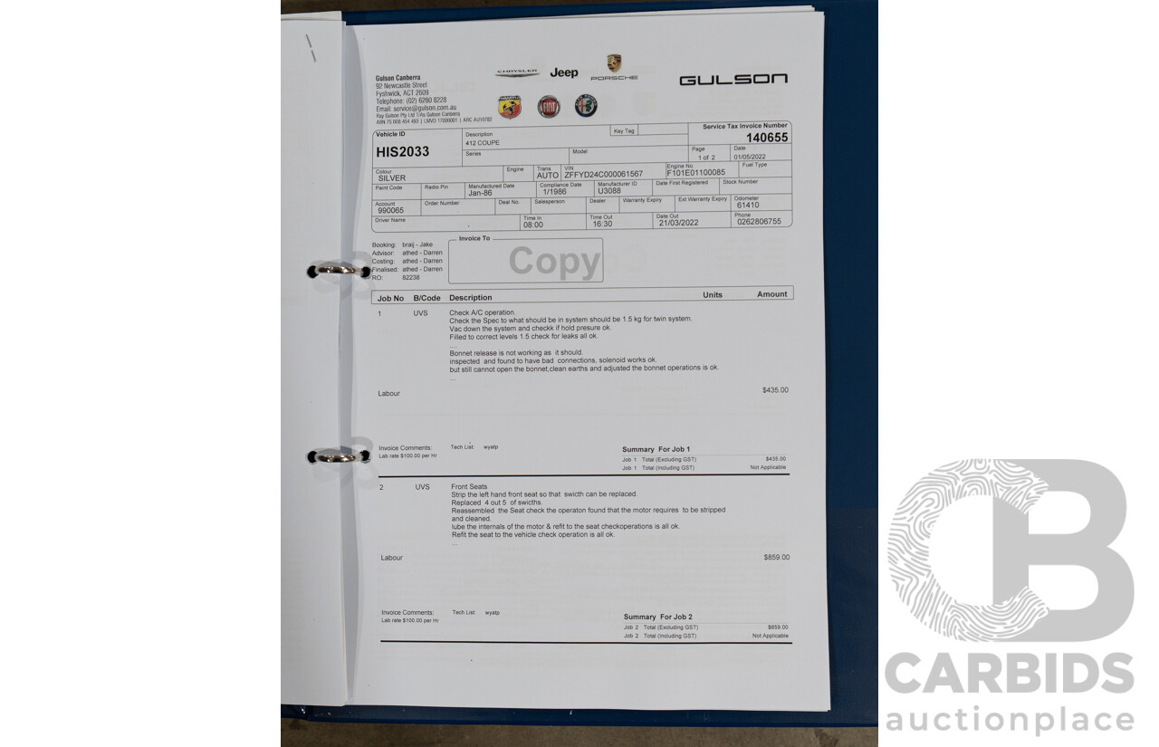 01/1986 Ferrari 412 A Tipo F101 EL 2d Coupe Argento Fer Silver V12 4.9L - Hong Kong Import