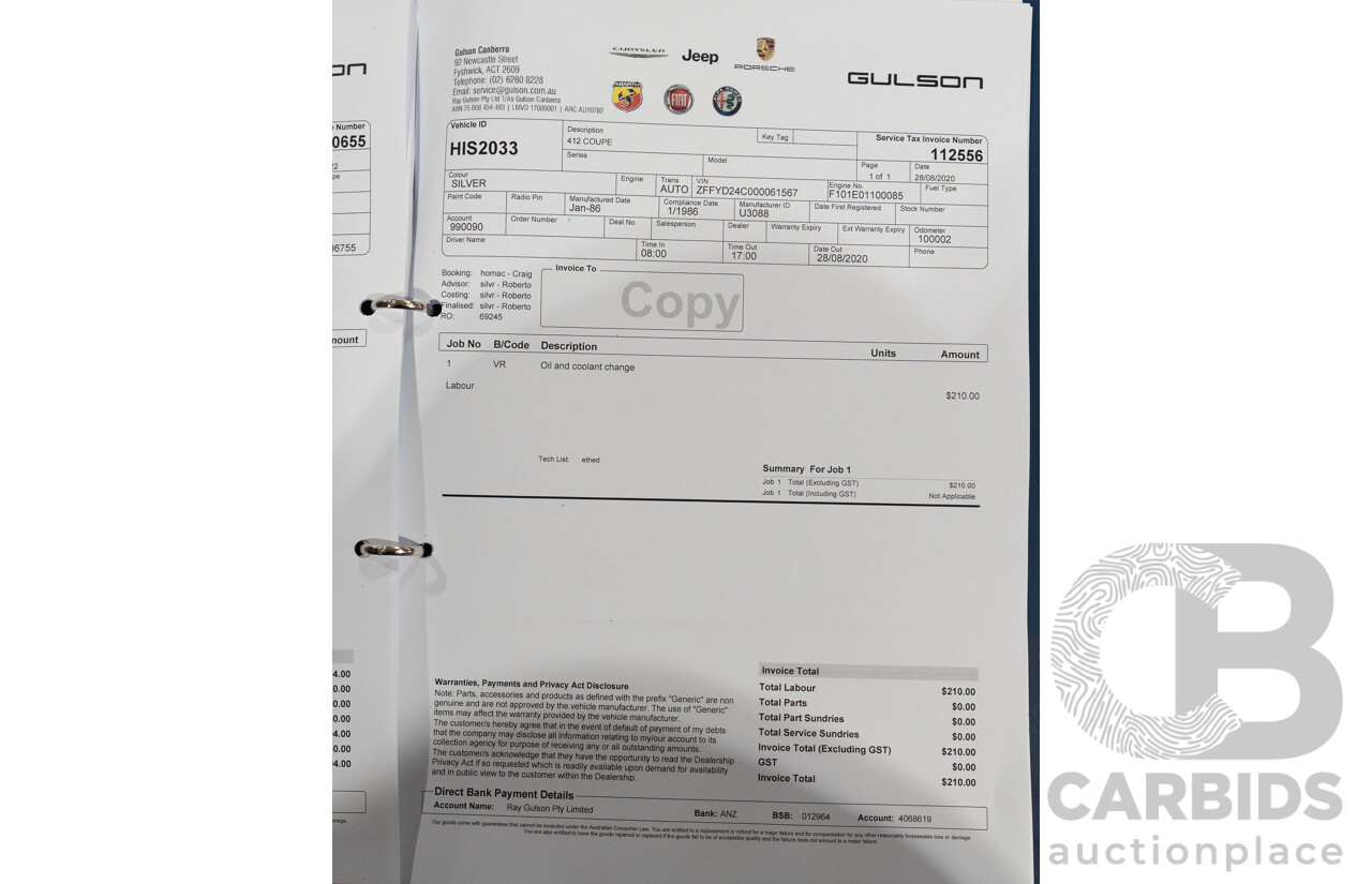 01/1986 Ferrari 412 A Tipo F101 EL 2d Coupe Argento Fer Silver V12 4.9L - Hong Kong Import