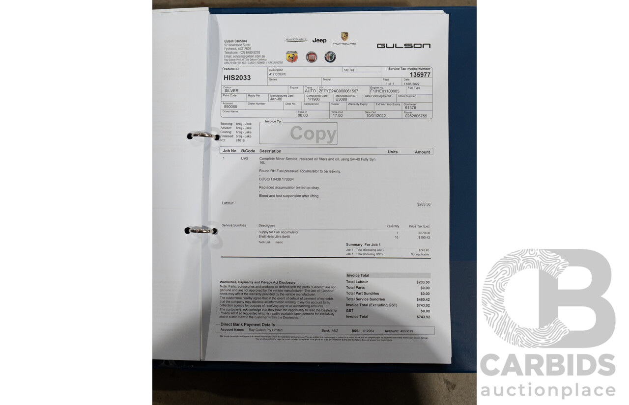 01/1986 Ferrari 412 A Tipo F101 EL 2d Coupe Argento Fer Silver V12 4.9L - Hong Kong Import