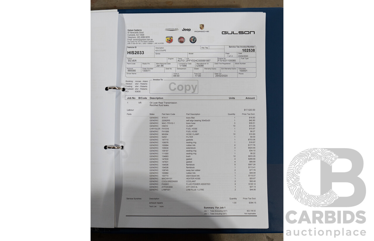 01/1986 Ferrari 412 A Tipo F101 EL 2d Coupe Argento Fer Silver V12 4.9L - Hong Kong Import