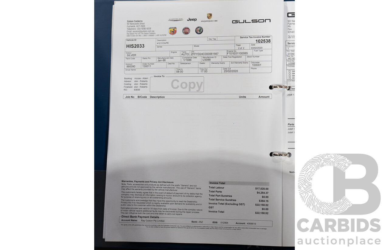 01/1986 Ferrari 412 A Tipo F101 EL 2d Coupe Argento Fer Silver V12 4.9L - Hong Kong Import