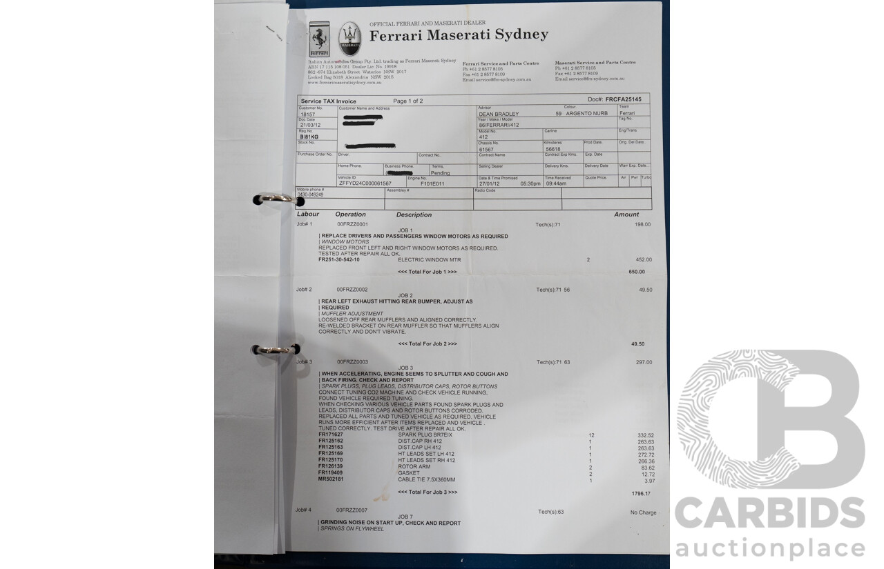 01/1986 Ferrari 412 A Tipo F101 EL 2d Coupe Argento Fer Silver V12 4.9L - Hong Kong Import