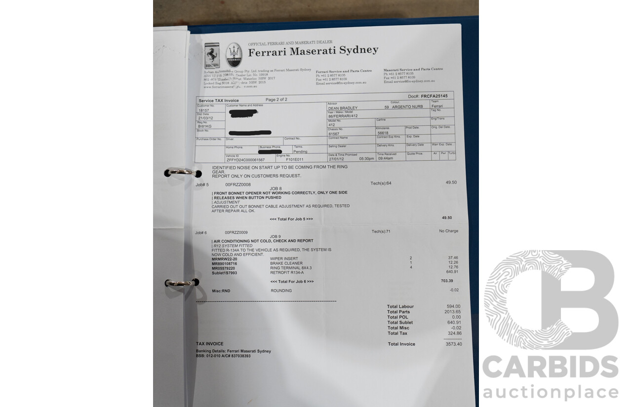 01/1986 Ferrari 412 A Tipo F101 EL 2d Coupe Argento Fer Silver V12 4.9L - Hong Kong Import