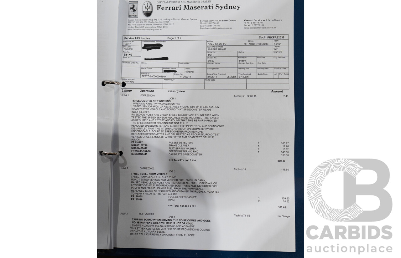 01/1986 Ferrari 412 A Tipo F101 EL 2d Coupe Argento Fer Silver V12 4.9L - Hong Kong Import