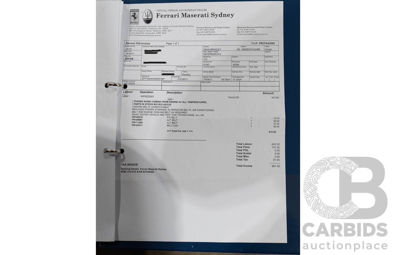 01/1986 Ferrari 412 A Tipo F101 EL 2d Coupe Argento Fer Silver V12 4.9L - Hong Kong Import