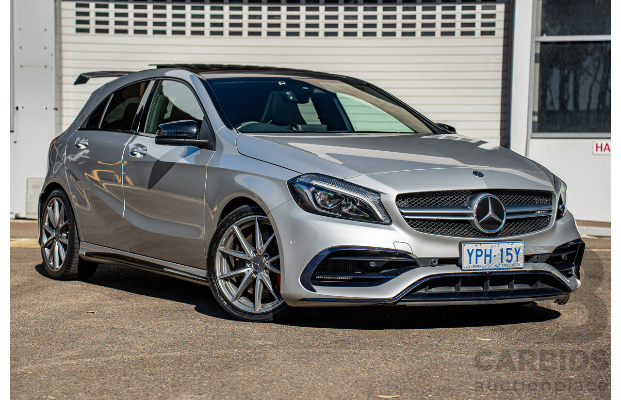 9/2017 Mercedes Benz A45 AMG 4Matic (AWD) 176 MY17 5d Hatchback Polar Silver Turbo 2.0L