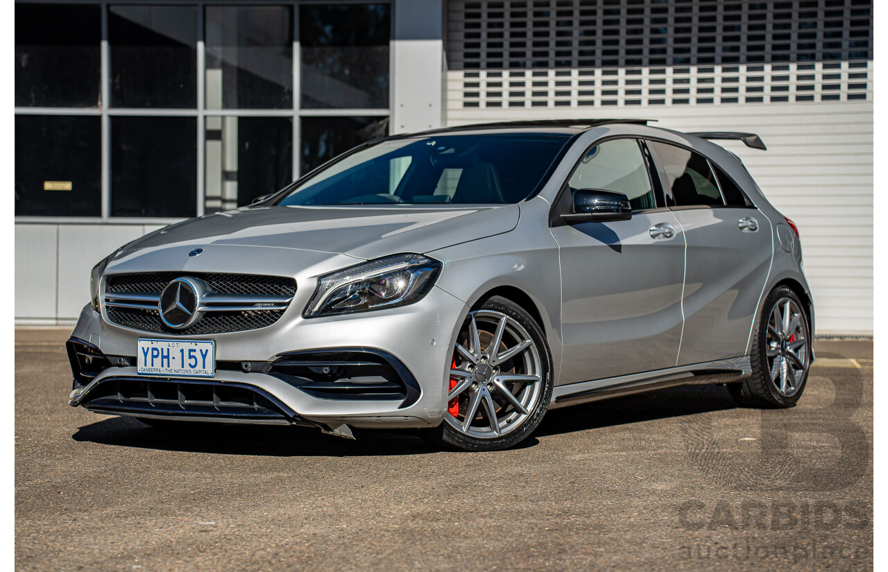 9/2017 Mercedes Benz A45 AMG 4Matic (AWD) 176 MY17 5d Hatchback Polar Silver Turbo 2.0L