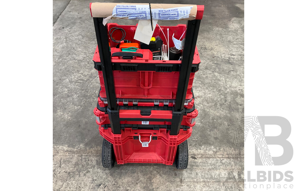 Milwaukee Packout Stackable Tool Boxes with Assorted Hand Tools, Batteries, Screws & More