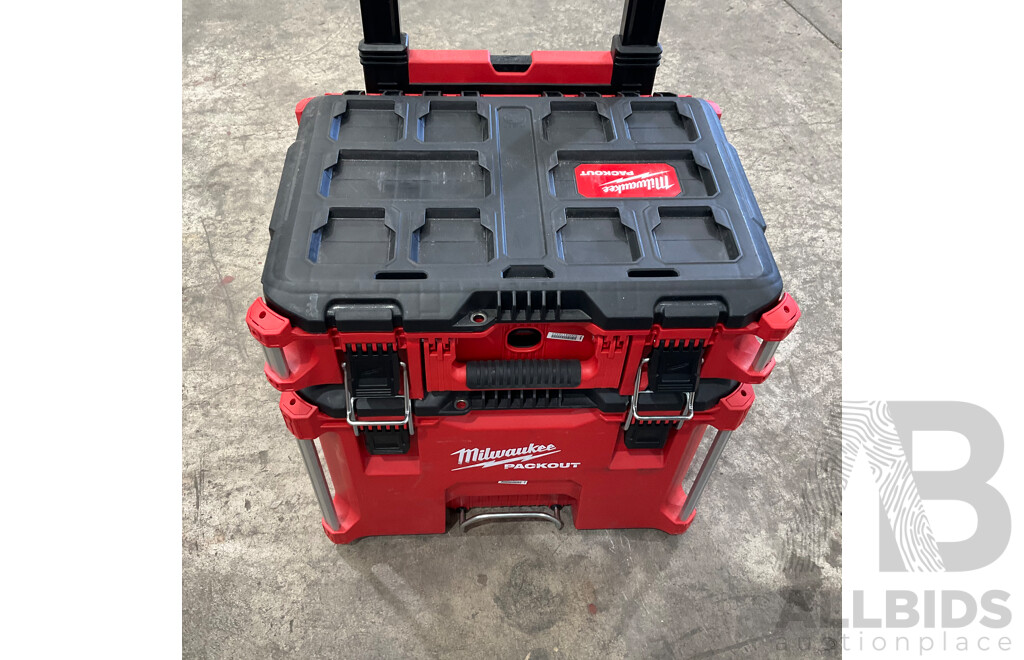 Milwaukee Packout Stackable Tool Boxes with Assorted Hand Tools, Batteries, Screws & More