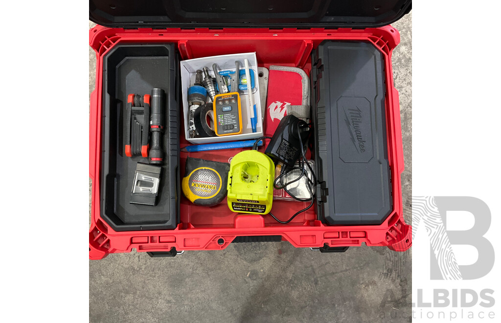 Milwaukee Packout Stackable Tool Boxes with Assorted Hand Tools, Batteries, Screws & More
