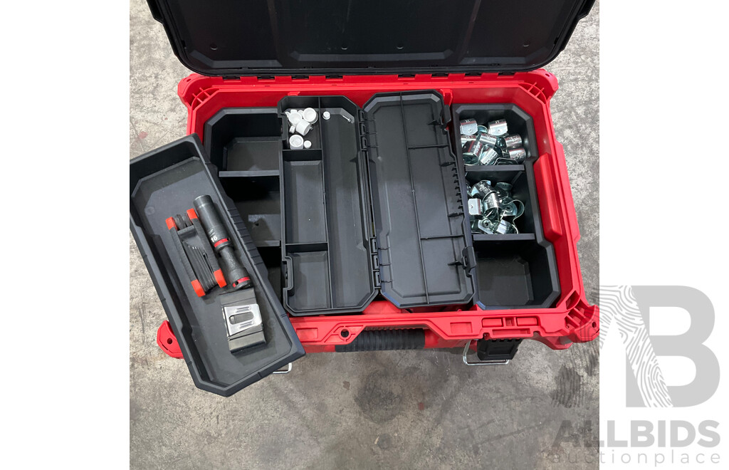 Milwaukee Packout Stackable Tool Boxes with Assorted Hand Tools, Batteries, Screws & More