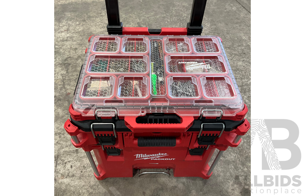 Milwaukee Packout Stackable Tool Boxes with Assorted Hand Tools, Batteries, Screws & More