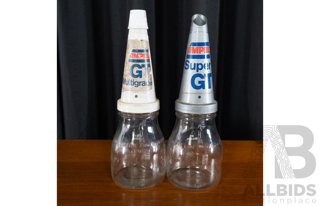 Pair of Vintage One Pint Oil Bottles Marked B.T NSW