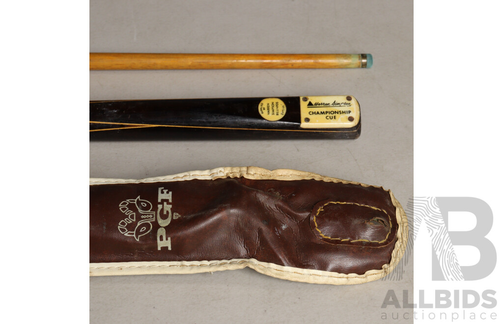 Two Vintage Billiard Cues Comprising Warren Simpson Model & Another Example