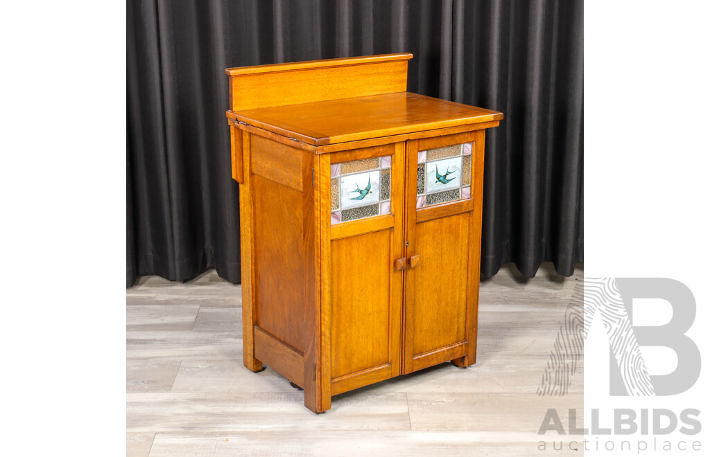 Vintage Oak Blue Bird Sewing Machine Bureau