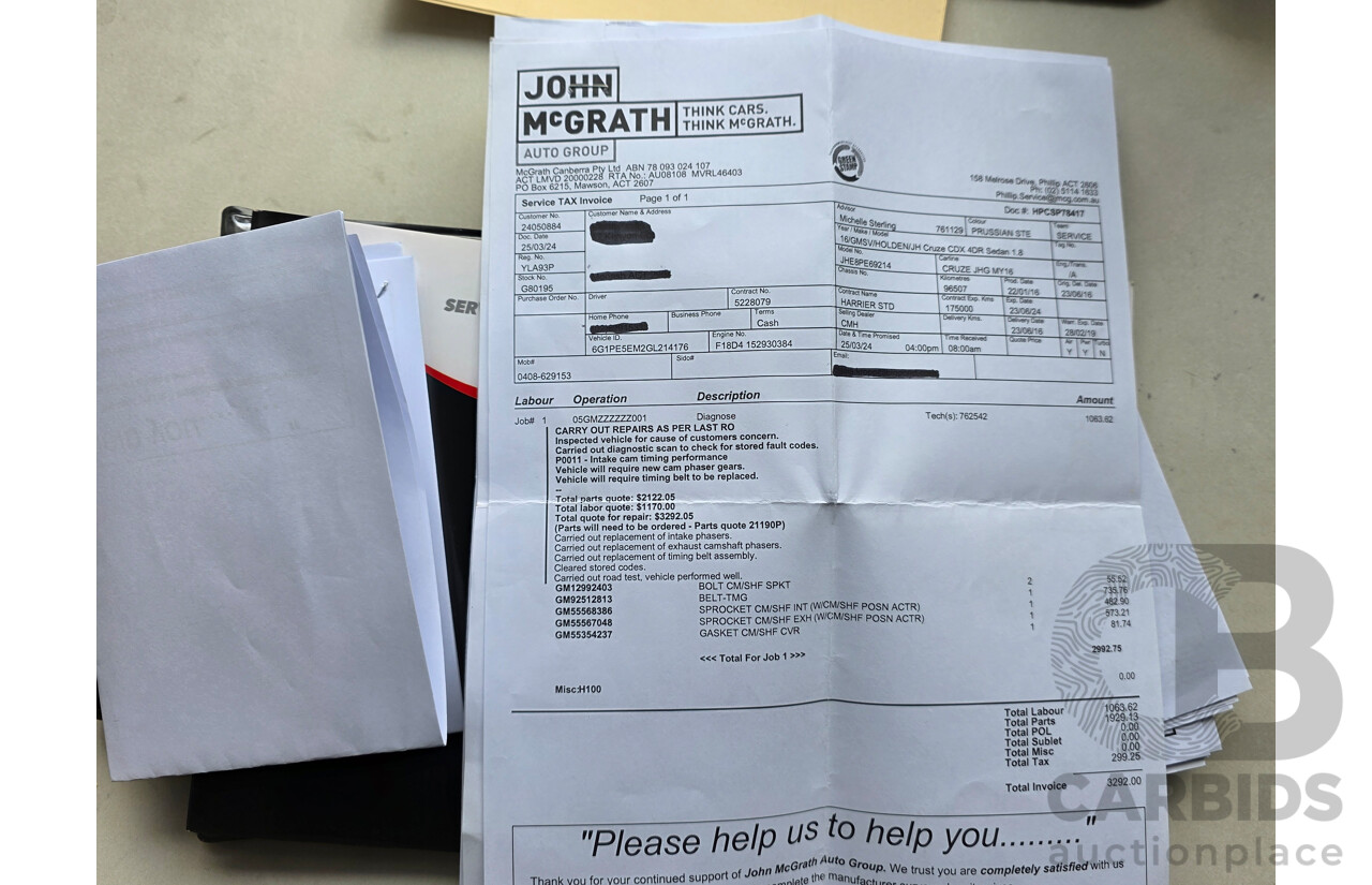 1/2016 Holden Cruze Z-Series JH 4d Sedan Grey 1.8L