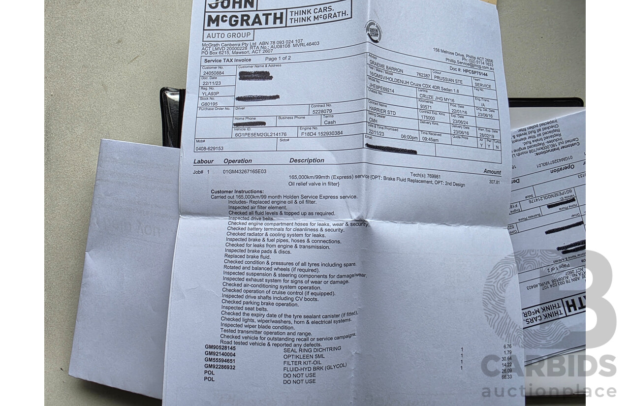 1/2016 Holden Cruze Z-Series JH 4d Sedan Grey 1.8L