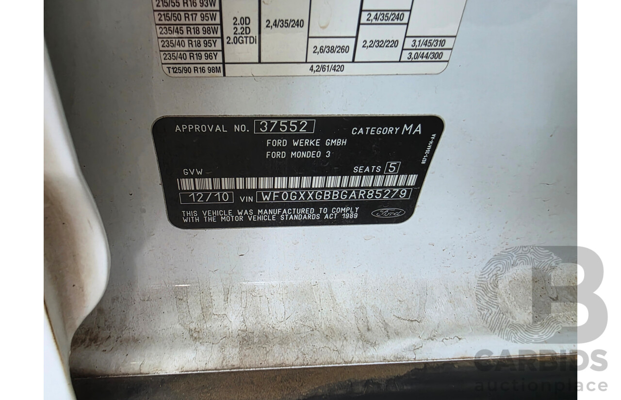 12/2010 Ford Mondeo LX TDCi MB 4d Wagon White Turbo Diesel 2.0L