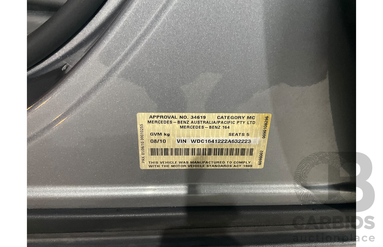8/2010 Mercedes-Benz ML 350 CDI BE (4x4) W164 09 UPGRADE 4d Wagon Palladium Silver Metallic Turbo Diesel 3.0L