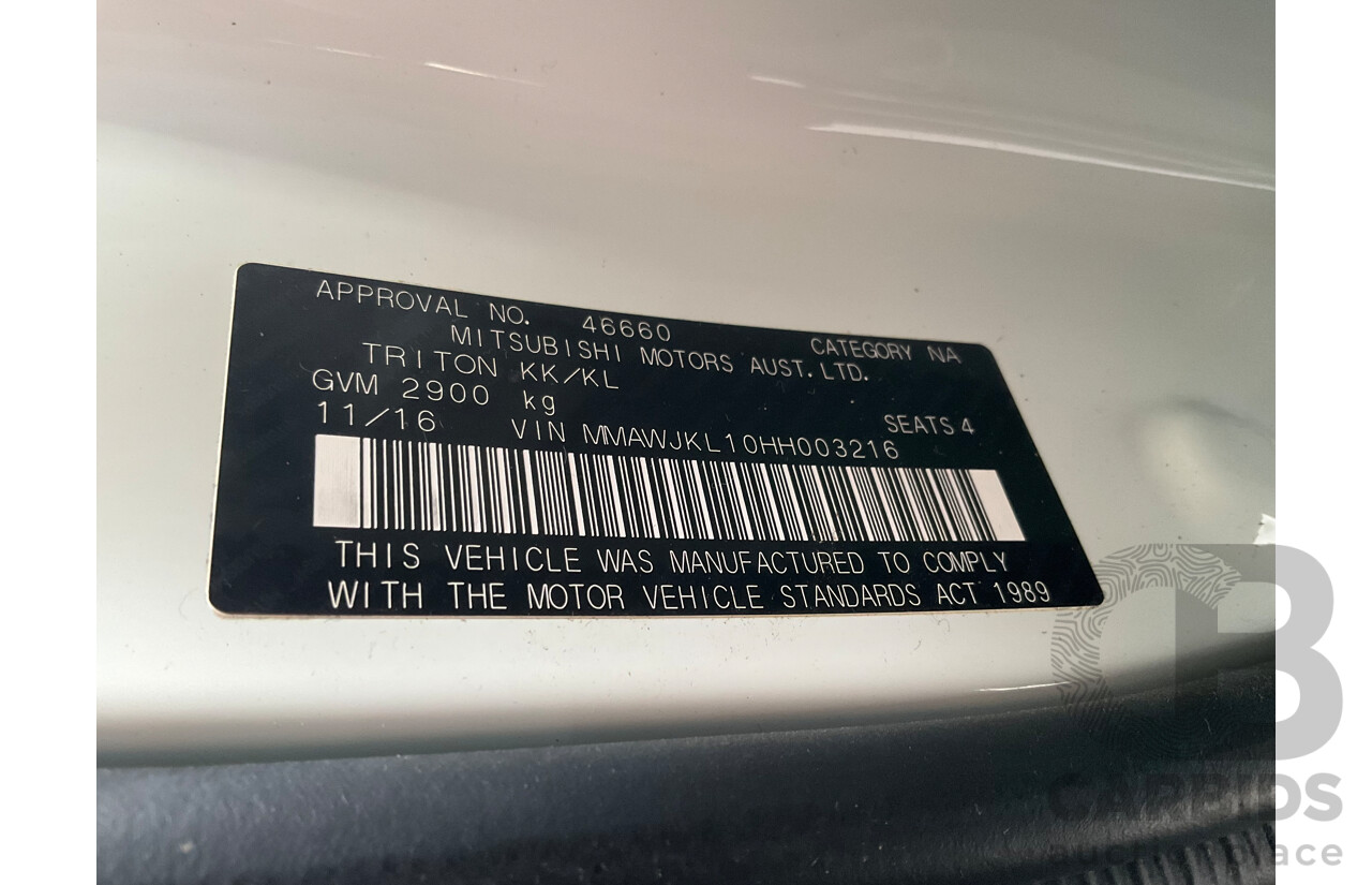 11/2016 Mitsubishi Triton GLX (4x4) MQ MY16 Club C/Chas Solid White Turbo Diesel 2.4L - Custom Tipper Tray