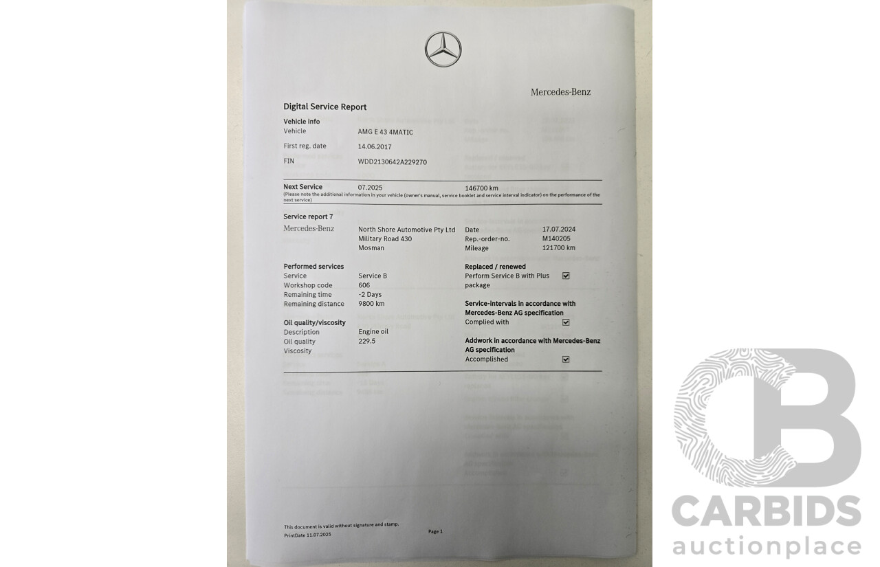 05/2017 Mercedes Benz E43 AMG 4Matic (AWD) MY17 W213 4d Sedan Iridium Silver Metallic Twin Turbo V6 3.0L