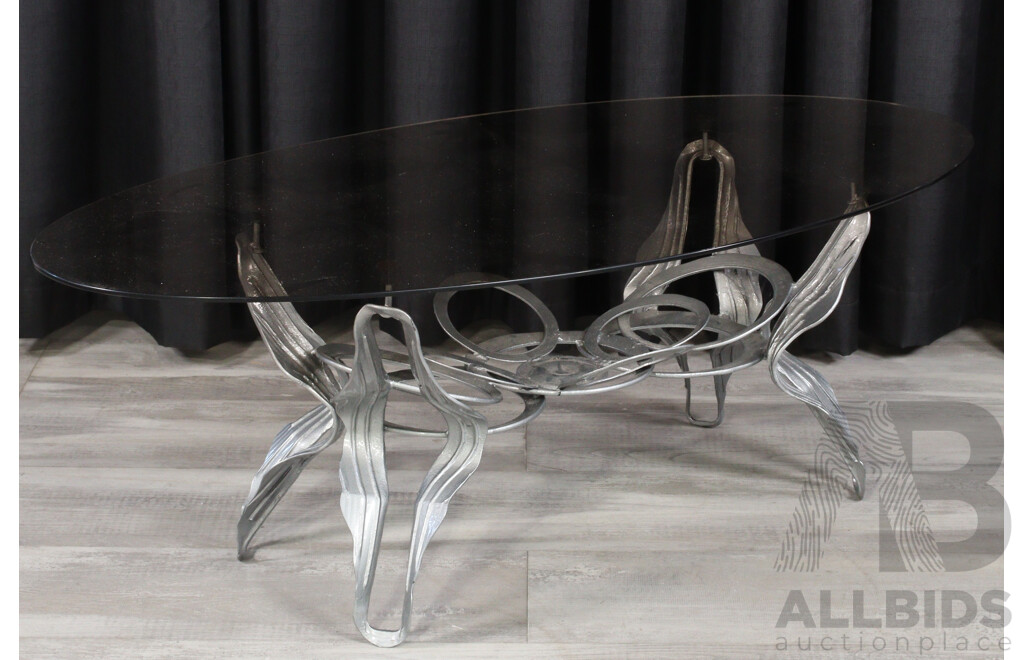 Glass Top Coffee Table with Organic Metal Base