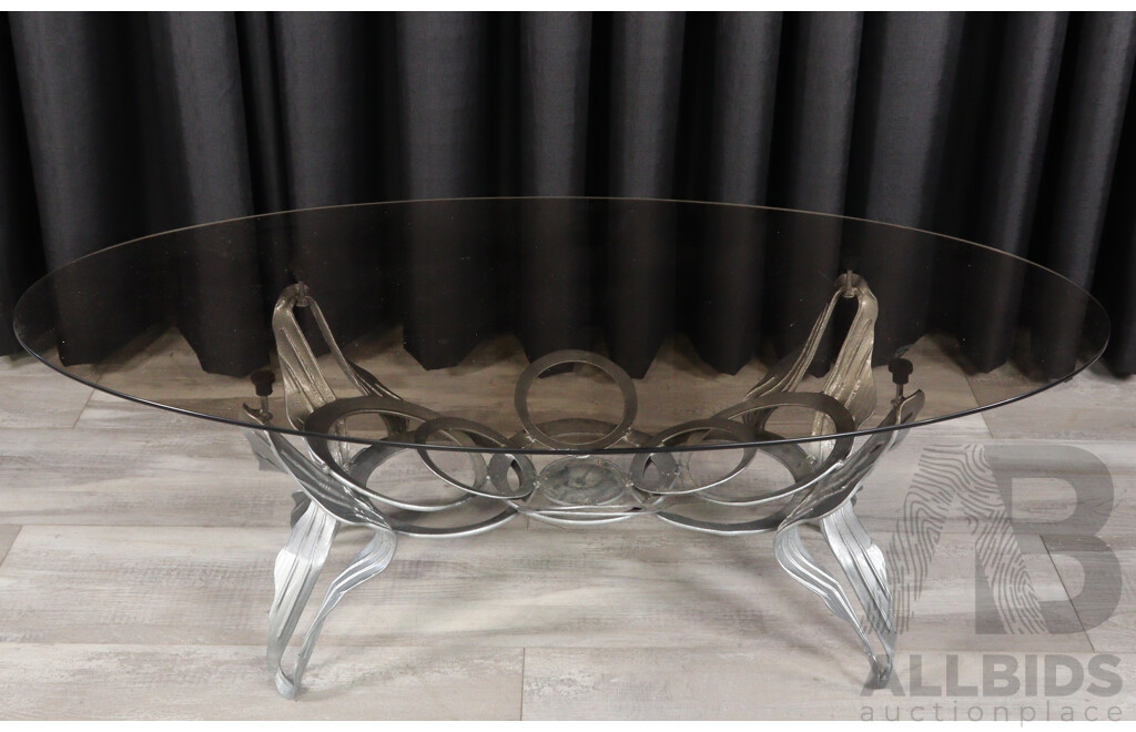 Glass Top Coffee Table with Organic Metal Base