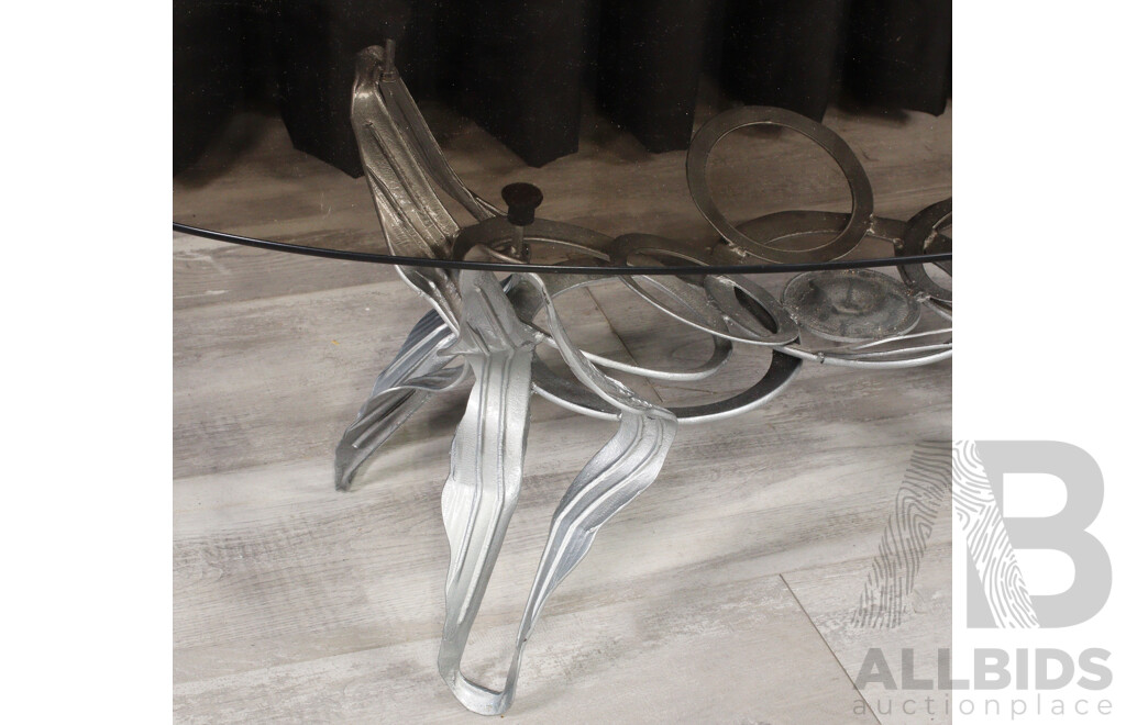 Glass Top Coffee Table with Organic Metal Base