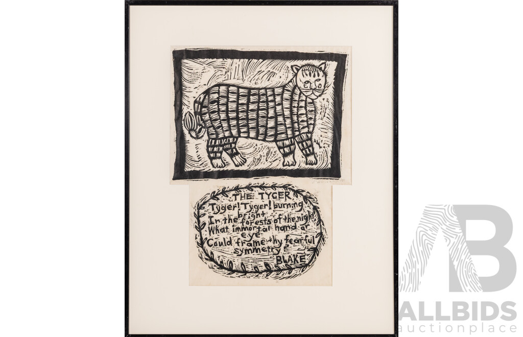 Barbara Hanrahan (20th Century, Australian, 1939-1991), The Tyger (1962), Original Linocut, 62 x 50 cm (frame)