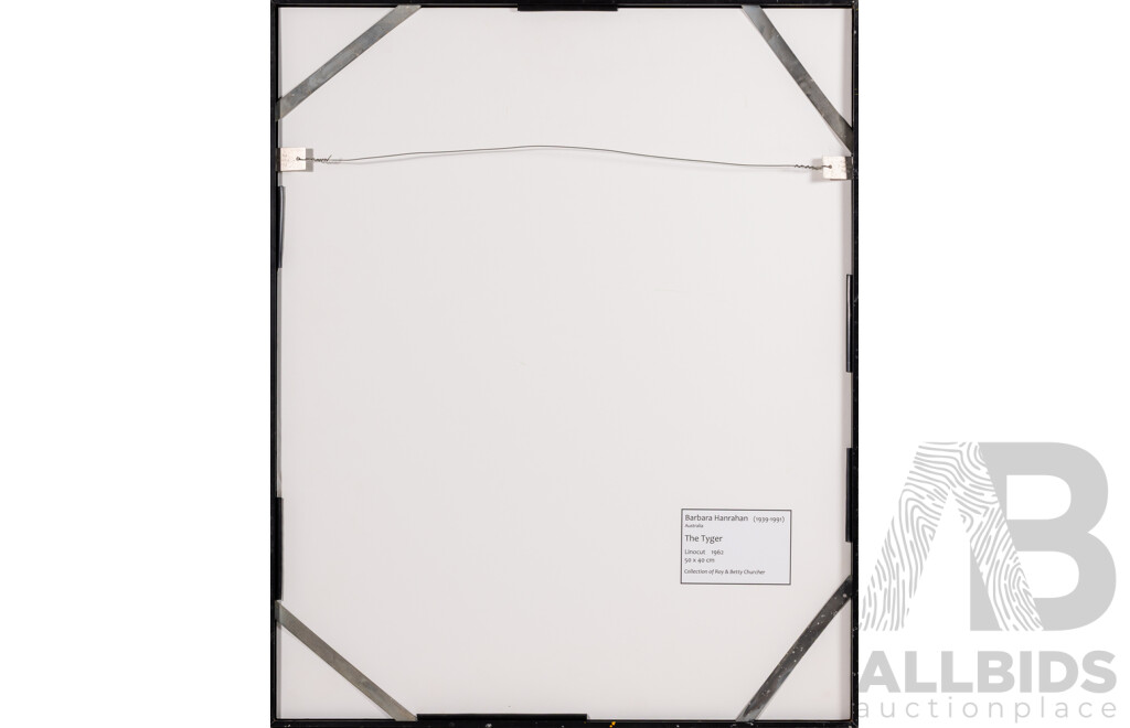 Barbara Hanrahan (20th Century, Australian, 1939-1991), The Tyger (1962), Original Linocut, 62 x 50 cm (frame)