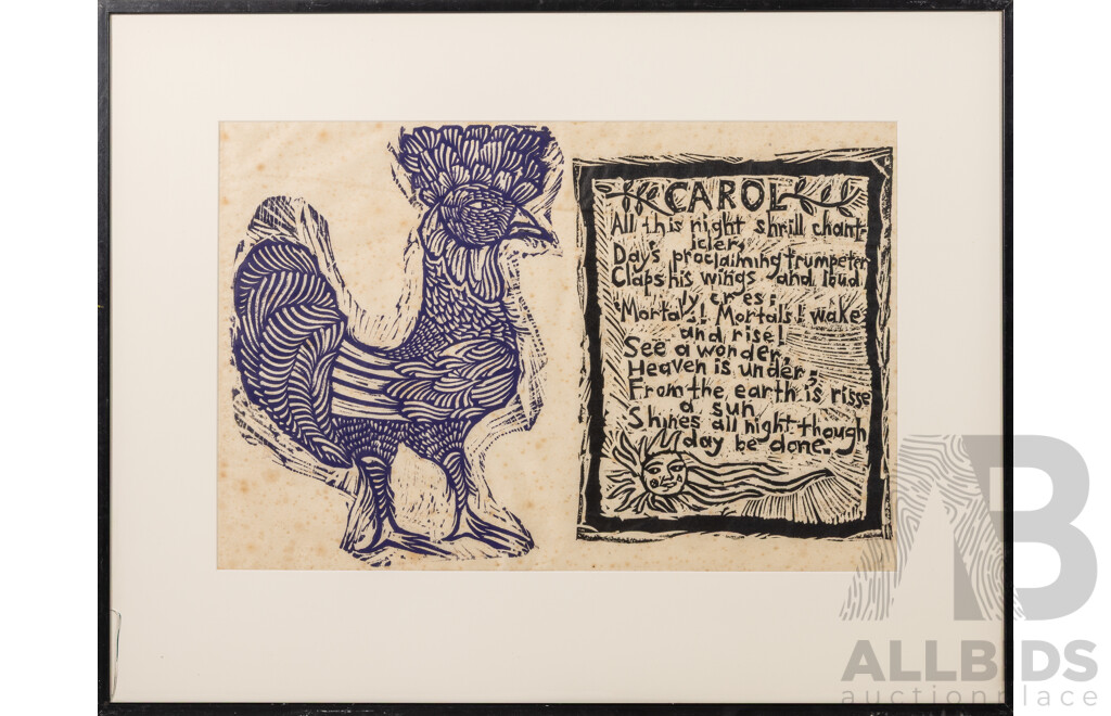 Barbara Hanrahan (20th Century, Australian, 1939-1991), A Carol (1962), Original Linocut, 50 x 64 cm (frame)