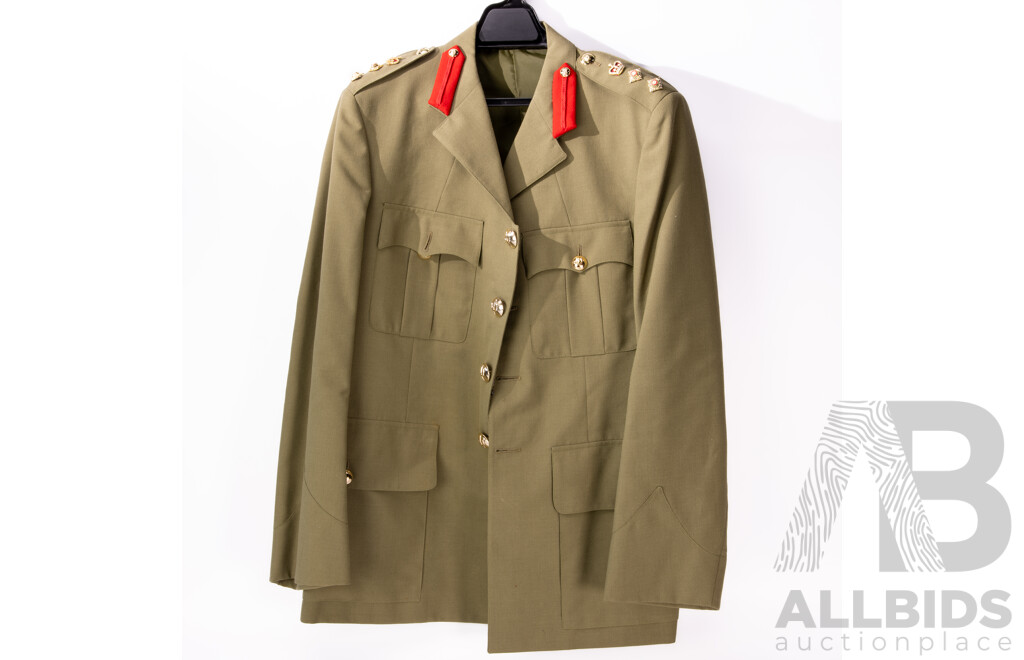 Vintage Australian & British Army Uniform with Two Jackets Each with Two Bath Stars to Epaulets,Two Sets Dress Trousers, Hat, Great Coat and More