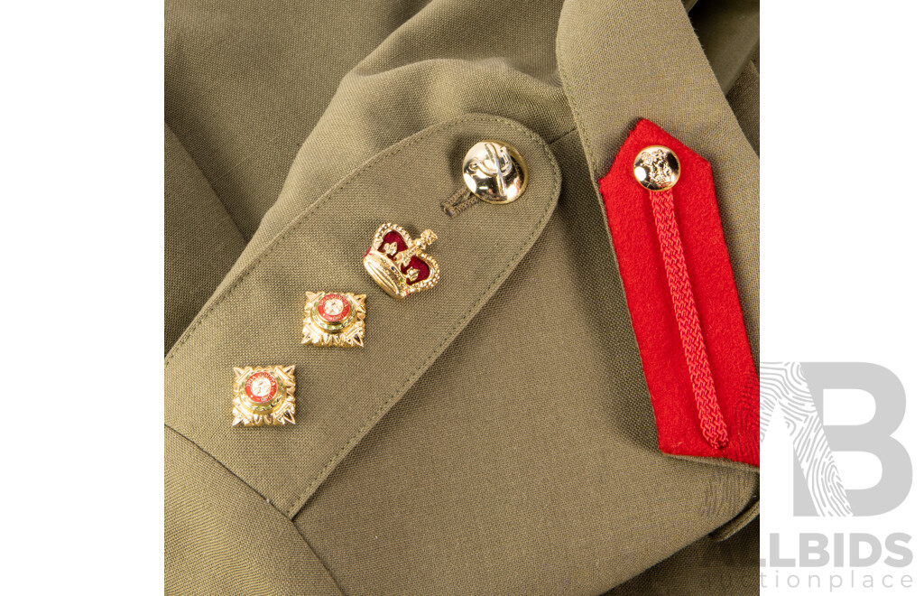 Vintage Australian & British Army Uniform with Two Jackets Each with Two Bath Stars to Epaulets,Two Sets Dress Trousers, Hat, Great Coat and More