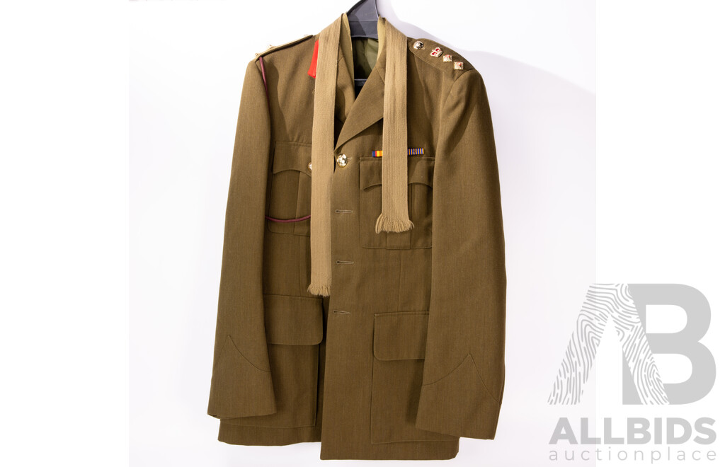 Vintage Australian & British Army Uniform with Two Jackets Each with Two Bath Stars to Epaulets,Two Sets Dress Trousers, Hat, Great Coat and More