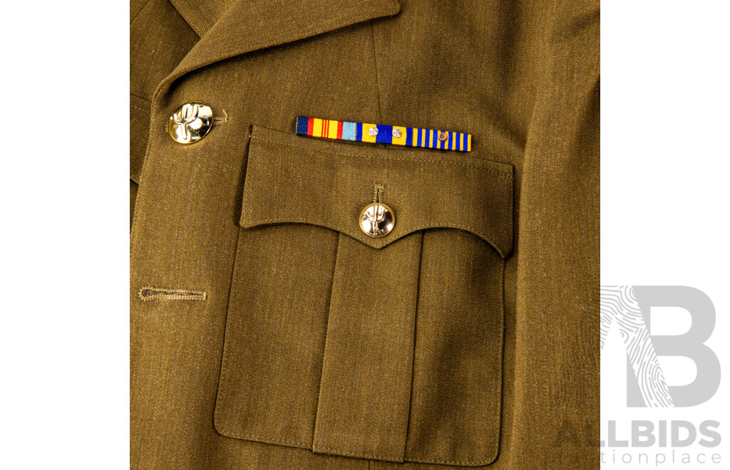 Vintage Australian & British Army Uniform with Two Jackets Each with Two Bath Stars to Epaulets,Two Sets Dress Trousers, Hat, Great Coat and More