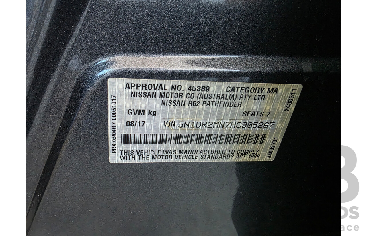 08/2017 Nissan Pathfinder ST (4x2) FWD R52 MY17 SERIES 2 4D Wagon Grey 3.5L - 7 Seats