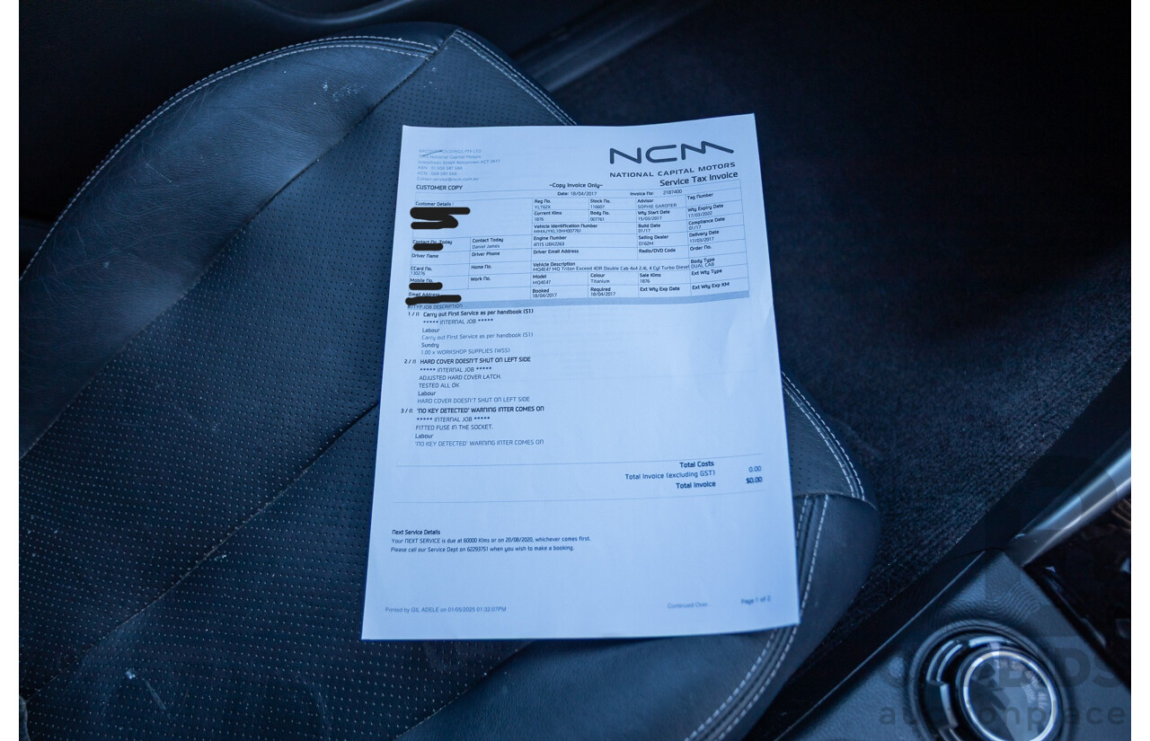 1/2017 Mitsubishi Triton Exceed (4x4) MQ MY17 Dual Cab Utility Titanium Grey Metallic Turbo Diesel 2.4L