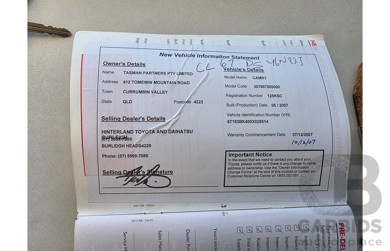 5/2007 Toyota Camry Grande ACV40R 4d Sedan Silver  2.4L