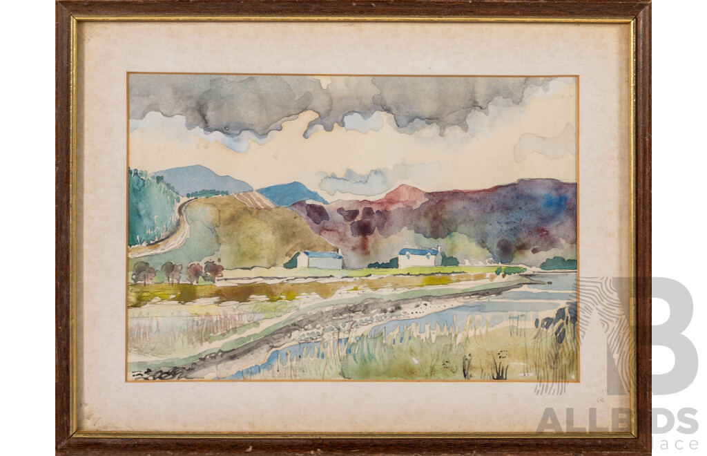 M. Hobbie & N. Chamberlain & Artist Unknown (Early 20th Century), the Path, the Bridge & Houses, Lovely Trio of Antique Miniature Watercolours, 23 x 32 cm (largest frame) (3)