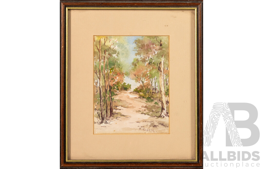 M. Hobbie & N. Chamberlain & Artist Unknown (Early 20th Century), the Path, the Bridge & Houses, Lovely Trio of Antique Miniature Watercolours, 23 x 32 cm (largest frame) (3)