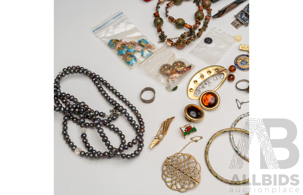 Collection of Vintage Jewellery Including Cloissoné Bangles, Pearl Necklaces & Siam Silver