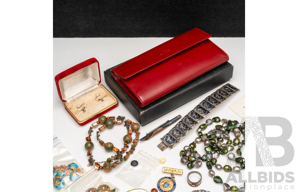 Collection of Vintage Jewellery Including Cloissoné Bangles, Pearl Necklaces & Siam Silver